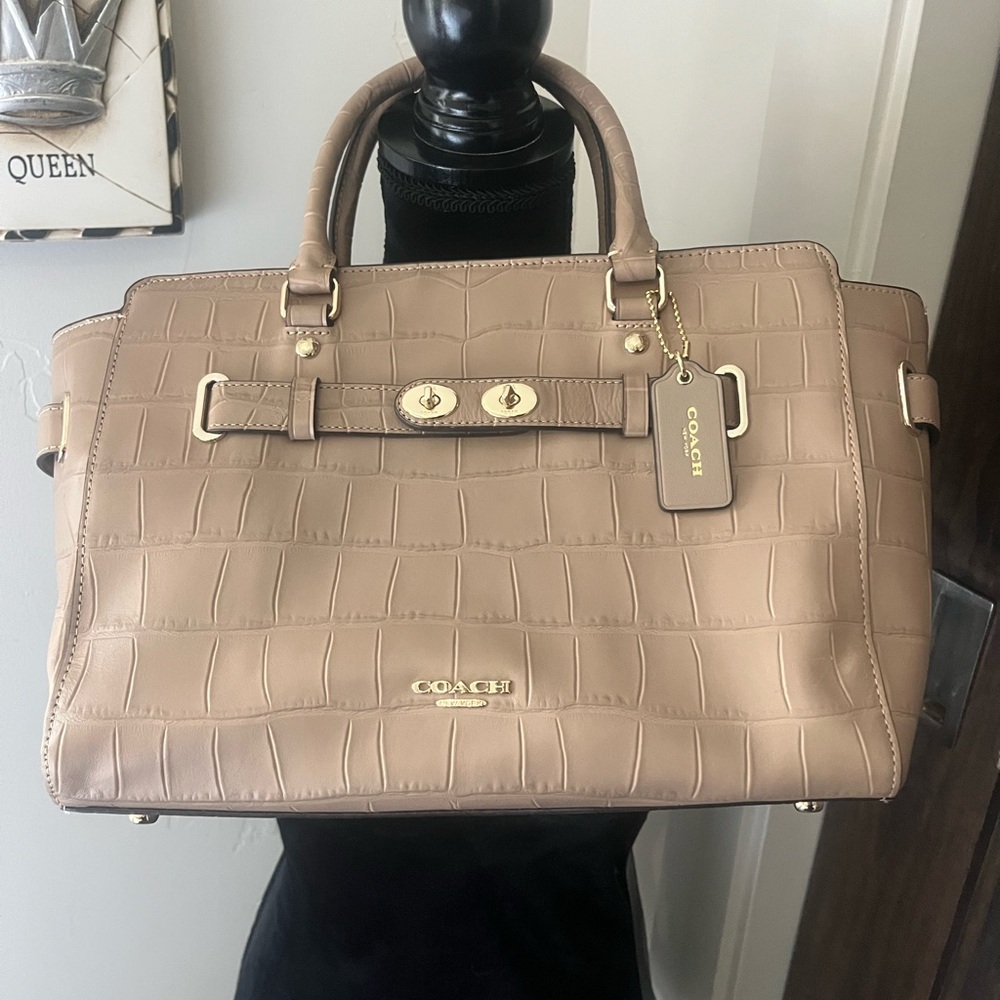 COACH 37099 Blake Carryall Croc Embossed Satchel Swagger Stone Beige Leather NWT